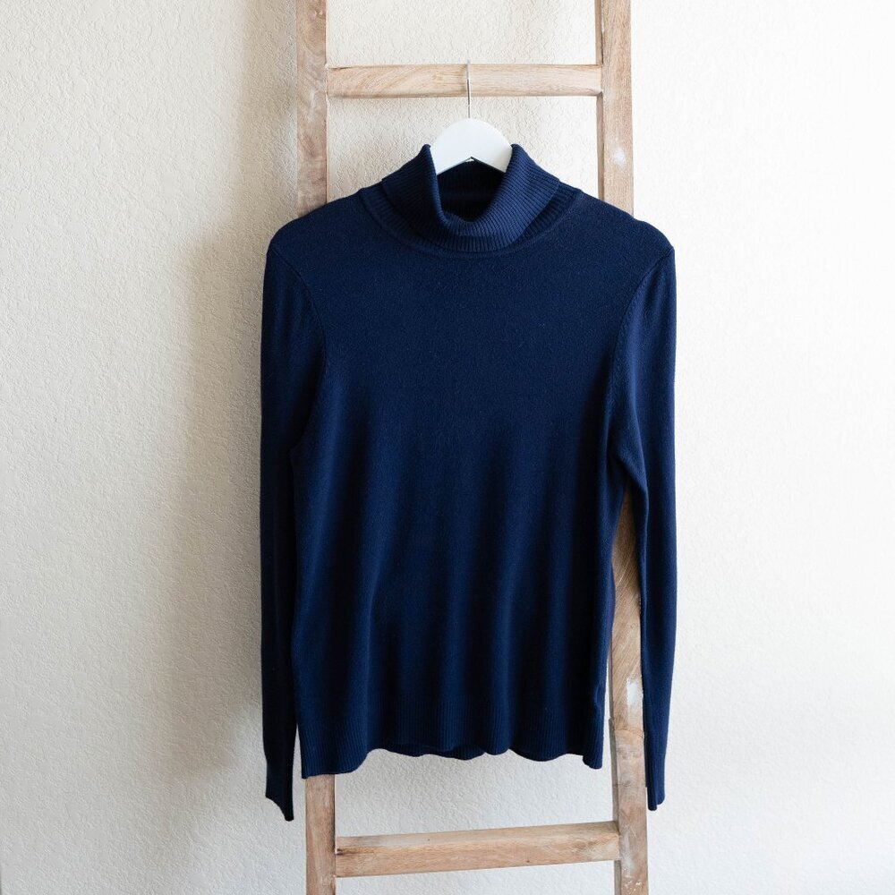 Joseph A. Womens Size Large Navy Blue Turtleneck Long Sleeve Classic Knit